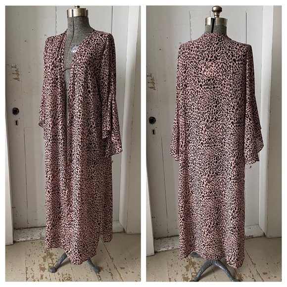 Umgee Leopard Print Sheer Kimono Duster Cardigan - Picture 2 of 5